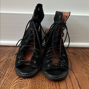 Jeffrey Campbell Black Lace-Up Open-Toe Boots
